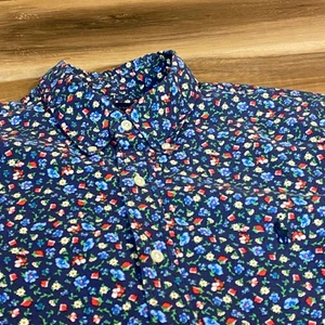 Ralph Lauren Shirt Men Large Floral Print Button Down Short Sleeve Navy Blue - Picture 1 of 8