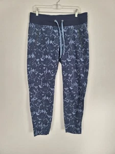 Athleta Trekkie North Joggers Women's Size 12 Blue Floral Printed Pants Travel - Picture 1 of 10