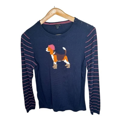 Talbots Beagle Dog In Boots Sweater Novelty Intarsia Knit Size Large Navy Blue - Image 1 of 4