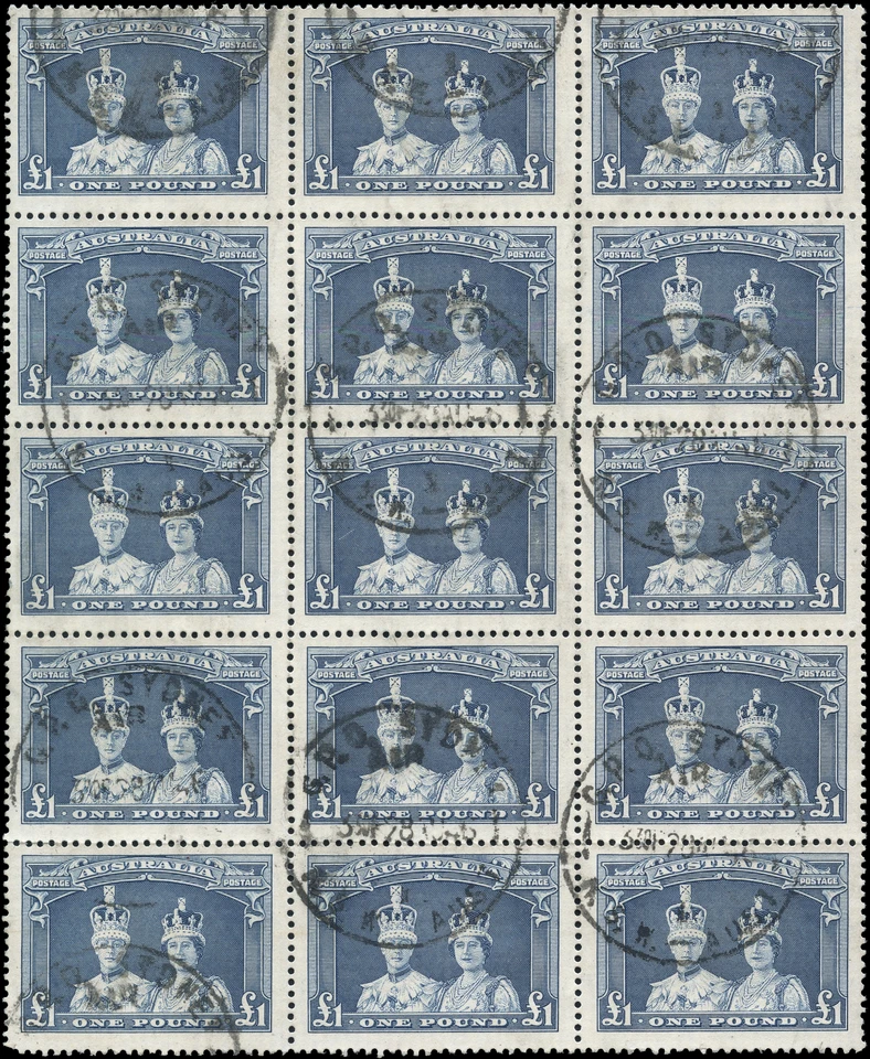 Australia Scott #179 Used F+ or better MULTIPLE BLOCK of 15 ROBES Stamps Foto 1 de 2