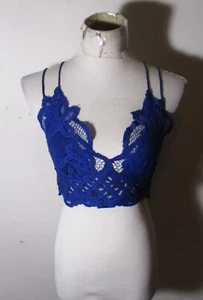 FREE PEOPLE Blue Lace Spaghetti Strap Bralette Top Size XL - Picture 1 of 5