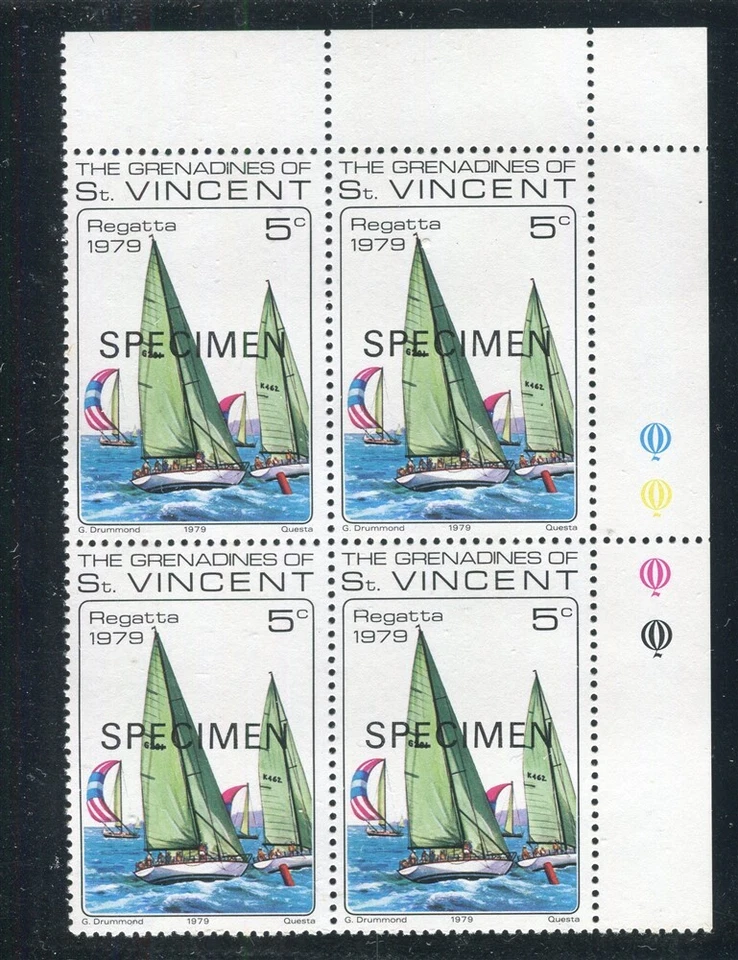 ST. VINCENT; 1979 edición temprana de vela fina como nueva MNH ESPÉCIMEN BLOQUE de esquina de 4 Foto 1 de 1