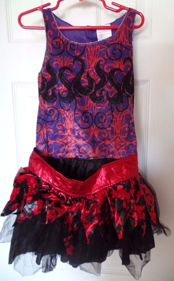 Niñas NUEVO Mediano Púrpura Rojo DISFRAZ HALLOWEEN 2 PIEZAS VESTIDO TUTÚ Terciopelo Top BRUJA @ Foto 1 de 1