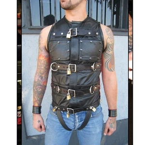cow leather bondage vest for man chest Flap - Picture 1 of 3