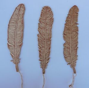 Creative Co-Op XC5897 Wooden Feather Ornaments 11-3/4" Long Set of 3