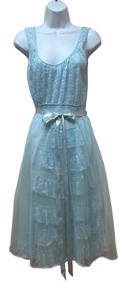 Camisón Vintage Nylon Tricot Encaje Doble Capa Chifón Transparente Superposición Talla 38 Foto 1 de 4