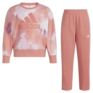 Adidas Girls Sweatshirt Pants Set Sz 6X Athletic Loungewear Pink Tie Dye Fleece - Picture 1 of 8