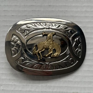 Chambers Belt Co. Arizona Nickel Silver Bucking Bronco Belt Buckle Horse USA Vtg - Picture 1 of 7
