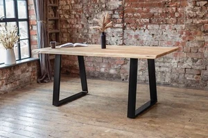 Tavolo da pranzo industriale Indiana legno massello di acacia bordo vivo con gambe nere - Foto 1 di 13