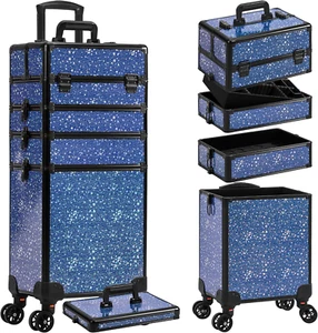 Rolling Makeup Train Case Large Storage Cosmetic Trolley 5 in 1 Large Capacity T - Picture 1 of 9