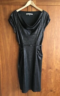 DVF Diane Von Furstenberg ELLEN MARY Shimmer Black Pencil Dress 10 US/14 UK Cowl - Image 1 of 4