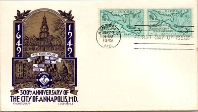 SC #984 FDC - Staehle Cachet (Blue/Gold) - Pair - F54581 - Image 1 of 2