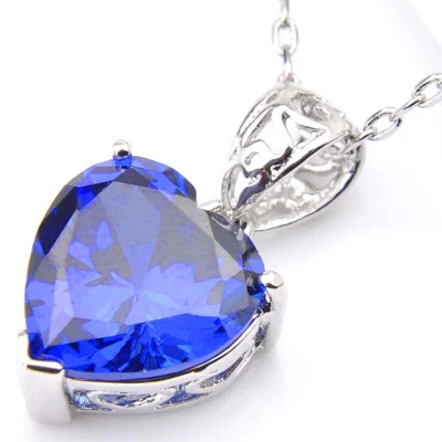 European Jewelry Heart Shaped Blue Sapphire Platinum Plated Necklace Pendants - Image 1 of 4