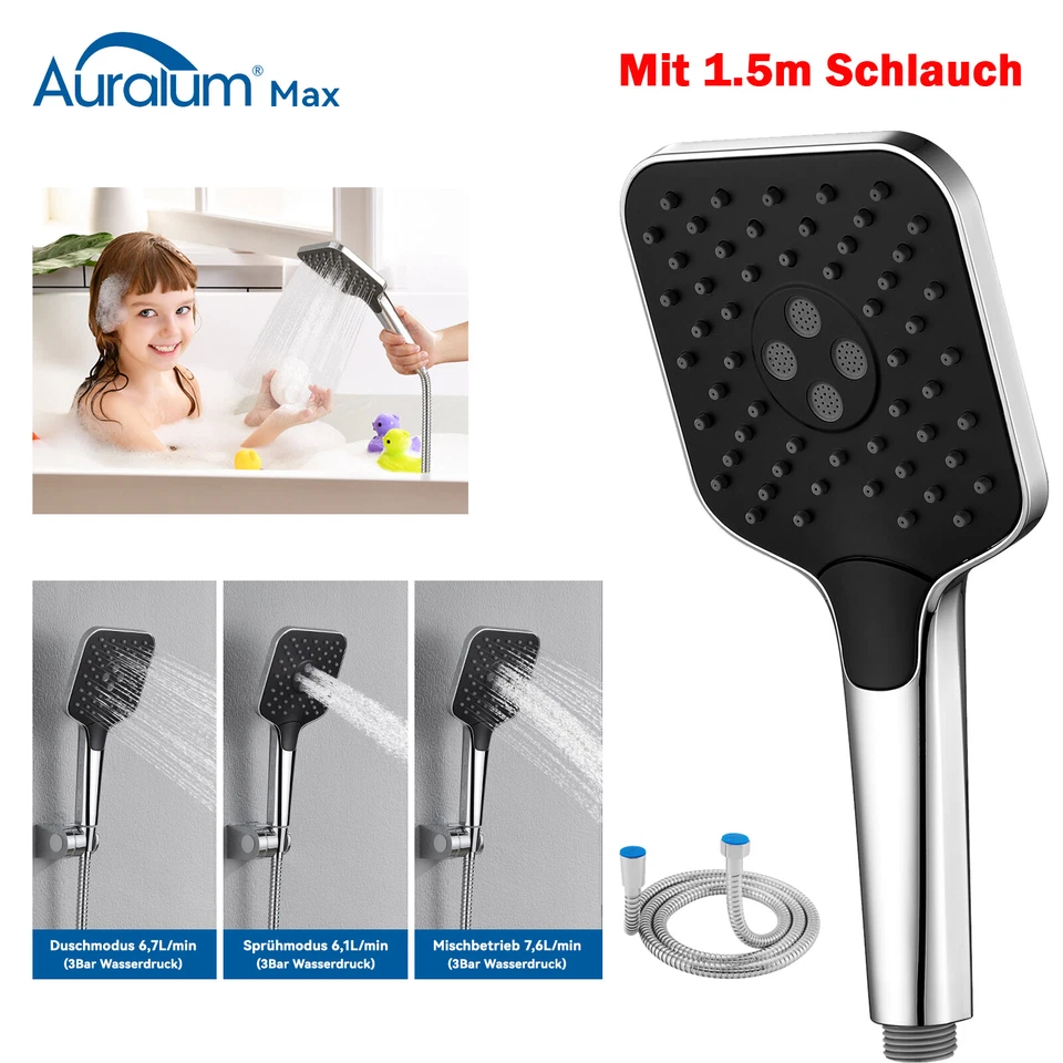 Duschkopf mit Schlauch Brausekopf Duschbrause Wassersparend 3 Strahlfunktionen - Bild 1 von 1
