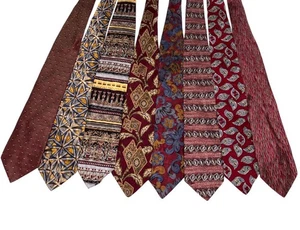 Lotto fascio cravatta collo seta vintage x8 geometrica classica carriera paisley rosso - Foto 1 di 16