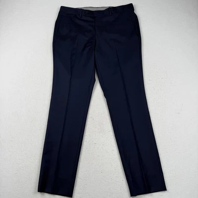 Pantalones de vestir de lana Jack Victor para hombre 32R azul marino frente plano traje pantalones Napoli CT Foto 1 de 4