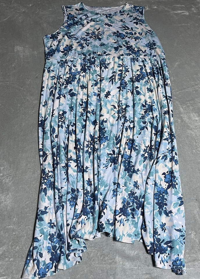 Coldwater Creek Dress Womens 3X Blue Sleeveless Floral Long Whimsy Fairy Pleated - Image 1 of 4