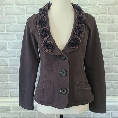 Nick & Mo Floral Embellished Blazer Jacket Gray Small Whimseygoth Romantic - Image 1 of 4