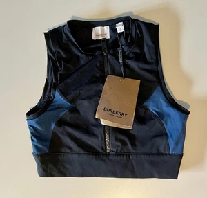 Reggiseno Burberry Quinn nero e blu elasticizzato con zip crop, donna piccolo.*Foto/tag - Foto 1 di 21