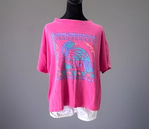 90s Vtg PINK Oversized BOXY Harbor side Graphic Tee.one Size/unisex - Picture 1 of 12