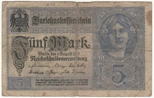 Germany 5 Mark 1917 Banknotes Circulated C-3816950 - Picture 1 of 2
