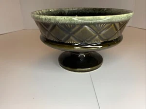 Vintage Hull USA F25 Pedestal Bowl Planter Flower Pot Green Drip Glaze Pottery - Picture 1 of 6