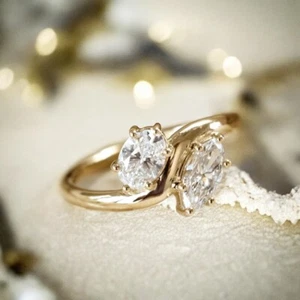 Anillo de compromiso de oro amarillo de 14k 2,00 quilates IGI GIA diamante talla marquesa cultivado en laboratorio - Imagen 1 de 11