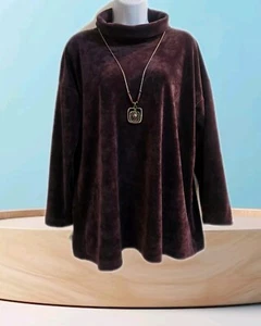 Pure J Jill Women Sz M Petite Soft Velour Tunic Cowl Neck Eggplant Comfort Top - Picture 1 of 8