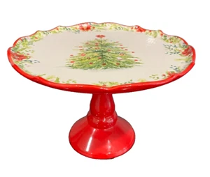 The Pioneer Woman Christmas Holiday Cheer Cake Stand Plate Tree Ribboned Edge - Picture 1 of 5