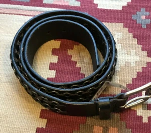 CALVIN KLEIN Black LEATHER silver Biker BELT NEW EMBELLISHED SIZE LARGE - Picture 1 of 5