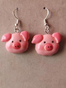 Pink Pig Cute Fun Kawaii Novelty Farm Lover Silver Plated Earrings - Picture 1 of 3