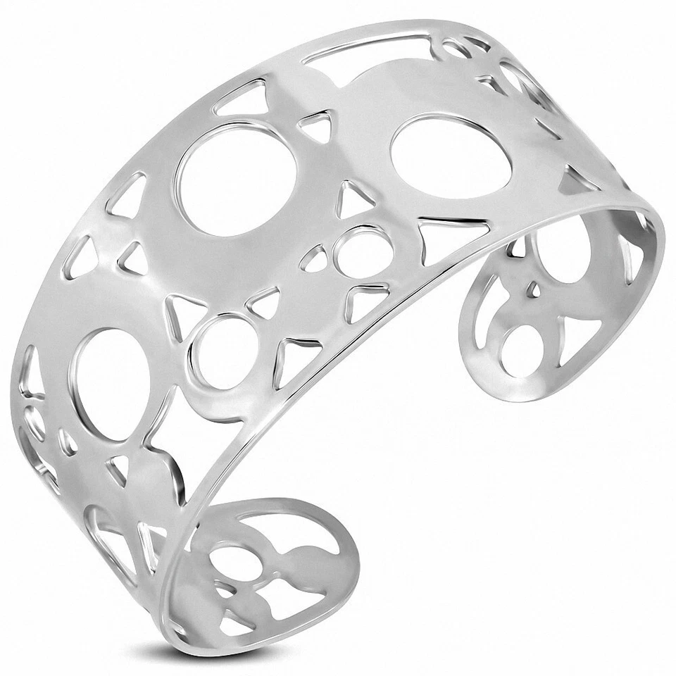 Bracelet manchette en dentelle avec cercle géométrique en acier inoxydable - Photo 1/1