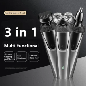 Rasoio Elettrico 3 in 1 4D Uomo Bagnato/Asciutto Trimmer Rasoio Rotante Barba Rasatura USB - Foto 1 di 24
