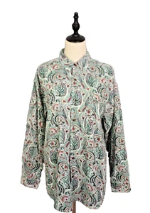 Vintage 1970's Size Mens M Green White Red Floral Paisley 60's Look Cotton Shirt - Picture 1 of 7