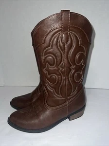 Cat & Jack Boots Youth 2 Western Cowboy Brown Leather Pull On Mid-Calf Casual - Afbeelding 1 van 9