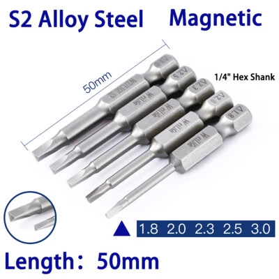 5Pcs Magnetic Triangle Head Screwdriver Bits S2 Steel 1/4" Hex Shank Alloy 50mm - Image 1 of 4