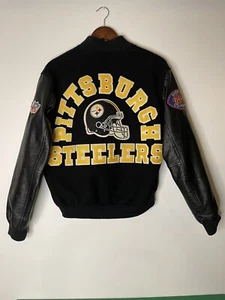 Vintage 90’s Pittsburgh Steelers Wool Leather Letterman Jacket Size Medium - Bild 1 von 13