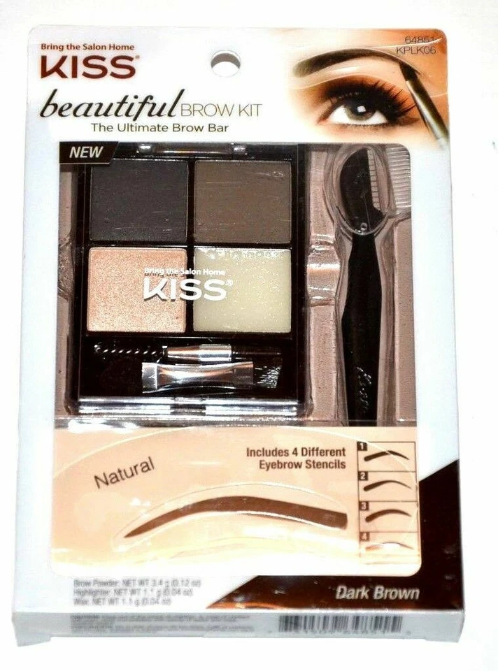 NOVO Kiss Beautiful Brow Kit Paleta de Estêncil Barbeador de Cera Marrom Escuro NOVO - Imagem 1 de 1