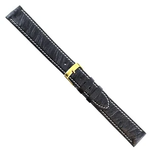 18mm Milano Black Genuine Ostrich With White Stitching Men's Band M1222 X-LONG - Picture 1 of 3