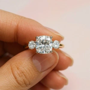 Cushion Cut Lab Created Moissanite Ring 925 Silver Handmade Engagement Ring - Picture 1 of 5