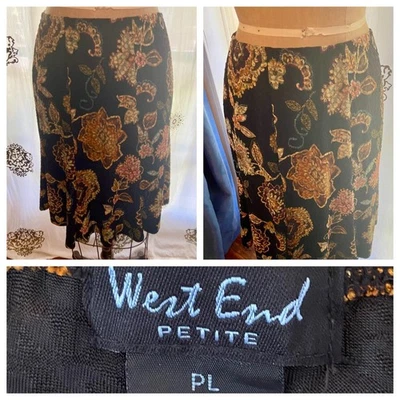 Vintage 90s WEST END Black Floral Swing Skirt Bohemian Cottagecore Y2K Academia - Image 1 of 4