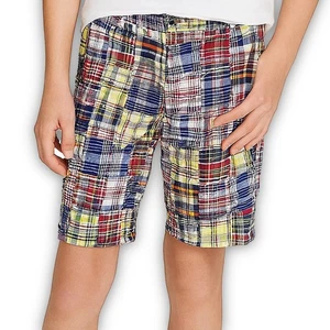 Polo Ralph Lauren Boys Shorts Madras Plaid Patchwork Bermuda Cotton Size 20 - Picture 1 of 9