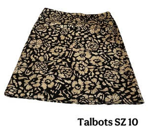 Talbots A-line Skirt size 12 Floral Black Tan Lined Cotton Spandex Back Zip - Picture 1 of 9