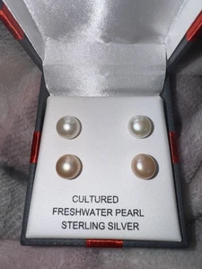 cultured freshwater pearl and sterling silver stud earrings - Picture 1 of 4
