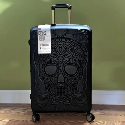 IT LUGGAGE Sugar Skull Black 28” Hardside Spinner Expandable Suitcase NWT - Image 1 of 4