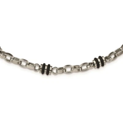 Stainless Steel Rubber Accent Barrel Link 22in Necklace - Изображение 1 из 4