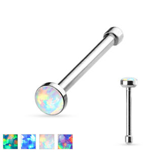 Nose Stud Bar Piercing Ring Bone with Opal Gem Stone Top Surgical Steel 