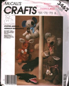 3462 Vintage McCalls SEWING Pattern Stuffed Animal Kangaroo Koala Bear Crocodile - Picture 1 of 2