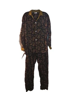 B.V.D. Siesta Paisley Schlafanzug schwarz und gold gewaschen und getragen - Bild 1 von 13