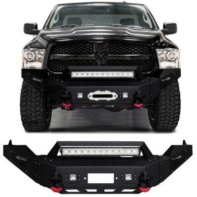 Viay For 2013-2018 Dodge RAM 1500 Steel Front Bumper Texture Black w/LED Lights - Imagem 1 de 4